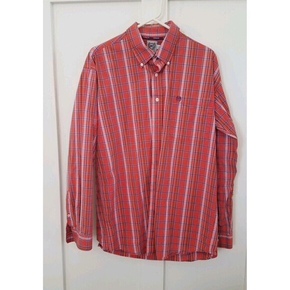 Cinch Shirt Mens Large Button Front Long Sleeve Plaid orange purple - Picture 1 of 7